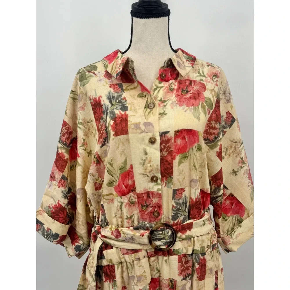 Sezane Short Ruby Romper Women Size 14 Maxi Fleurs Patchwork Floral Belted